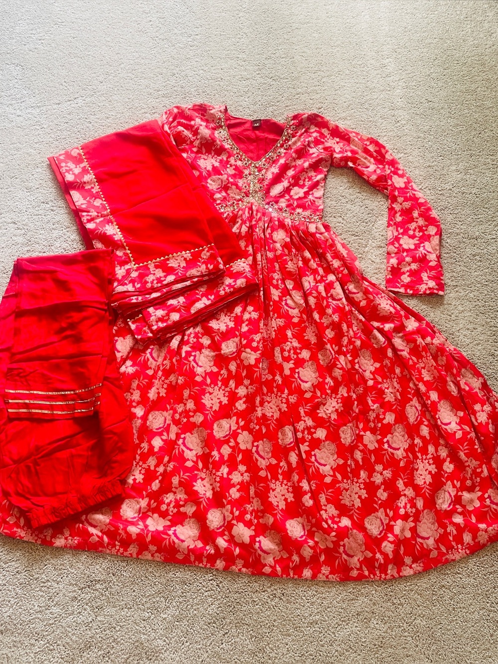 Bright orange Anarkali Salwar set (NWOT)